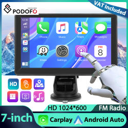 Reproductor de Pantalla Inteligente Podofo de 7'' con Carplay, Android Auto, Aiplay, Android Cast, Bluetooth, EQ Sound, Monitor para Auto, AUX, Audio, FM