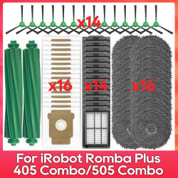 Compatible con ( iRobot Romba Plus 405 Combo / 505 Combo ) Repuestos Accesorios Cepillo principal y lateral Filtro HEPA Mopa Bolsa de polvo Consumible