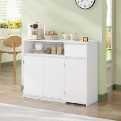 Aparador, Mueble de Cocina, Mueble de Almacenamiento con Ruedas, Cajones y Estantes Ajustables, para Comedor, Cocina