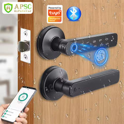 Tuya App Bluetooth cerradura de puerta inteligente con huella dactilar contraseña llave mecánica NFC desbloqueo para manija de puerta de madera cerradura IP65 a prueba de lluvia