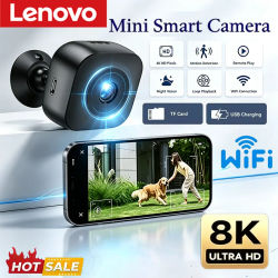 Mini cámara de seguridad Lenovo, 8K HD, vigilancia completa, WiFi, audio bidireccional, visión nocturna infrarroja, detección de movimiento, monitor para el hogar y mascotas.