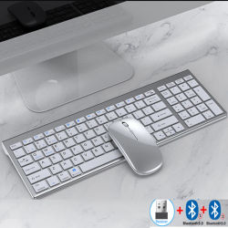 Jomaa Juego de teclado y mouse Bluetooth recargable delgado para computadora portátil Combo de teclado y mouse inalámbricos USB 2,4G