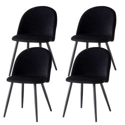 Juego de 4 Sillas de Comedor de Terciopelo con Patas Metálicas, Diseño Nórdico Moderno y de Lujo para Cocina, Dormitorio, Tocador, Muebles para Fiestas, Negro/Blanco