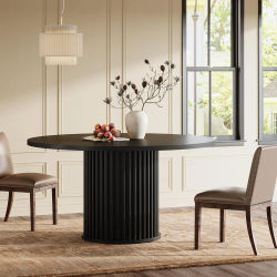 Mesa de comedor redonda, mesa de comedor negra para 4 personas, mesa de comedor con estructura de metal resistente, muebles de comedor modernos