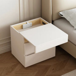 Mesita de noche nórdica color crema con compartimento secreto, mesitas de noche modernas y minimalistas, muebles rústicos glamurosos, mesa de noche
