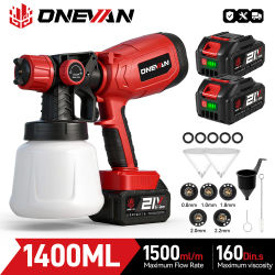 Pistola de Pulverización Eléctrica Inalámbrica ONEVAN de 1400 ml, Potente Pulverizador de Pintura HVLP, Recubrimiento de Acero para Muebles, Aerógrafo para Batería Makita