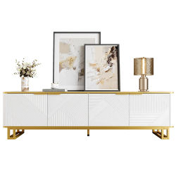 Mueble de TV Moderno con Cuatro Puertas y Textura Geométrica Única, Mesa de Consola Baja para Sala de Estar, Mueble de Almacenamiento para el Hogar, Decoración, 160x37.5x48cm