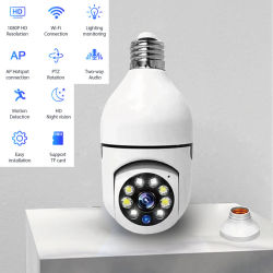 Cámara IP Wifi Mini E27 Bulbo: Visión nocturna a todo color + Seguimiento humano automático, Monitor de seguridad de vigilancia interior