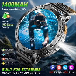 Reloj Inteligente Militar para Exteriores 2026, Resistente al Agua 10ATM, Monitor de Ritmo Cardíaco, Linterna LED, Llamadas Bluetooth, Reloj Deportivo para Hombre
