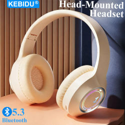 KEBIDU Auriculares Bluetooth para juegos, auriculares plegables RGB, estéreo HiFi, reducción de ruido, auriculares inalámbricos supraaurales, compatibles con tarjeta TF