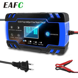 Cargador de batería completamente automático de 12-24V, 6/8A, pantalla LCD Digital, cargadores de batería de coche, cargadores de reparación de pulsos de energía, ácido de plomo seco y húmedo