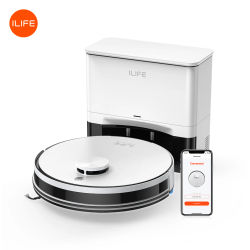 Aspiradora Robótica ILIFE A30 Pro con Estación de Autovaciado Automático, Succión Potente de 5000 Pa, Navegación LDS, 180 Minutos de Autonomía, Función 2 en 1 de Fregado y Barrido, Control por