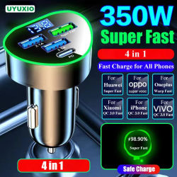Cargador de teléfono para coche UYUXIO USB C carga súper rápida en el coche con pantalla LED de voltaje para iPhone Samsung Huawei Oneplus teléfono Android