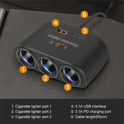 Enchufe USB Dual de 120W 3 en 1, divisor de encendedor de cigarrillos de coche, enchufe de cargador rápido de 12V y 24V, adaptador de corriente para teléfono para iPhone, GPS, Dashcam