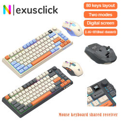 2.4G, teclado y ratón inalámbricos de doble modo con tecnología Bluetooth, de alta calidad, con pantalla y botón giratorio, y teclado recargable para PC.
