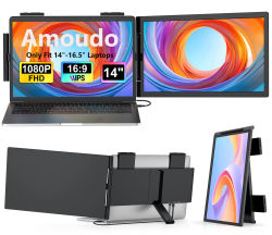 Amoudo Monitor portátil 14 pulgadas FHD 1080P Pantalla IPS Extensión de monitor de computadora portátil Pantalla dual para computadora portátil Windows Mac Android