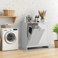 Mueble de Lavandería Independiente con Dos Cestas de Tela Extraíbles, Organizador de MDF Blanco para Baño y Lavadero