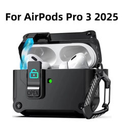 Funda de bloqueo de seguridad para AirPods Pro 3 2025, funda para AirPods Pro3 Pro 3. a generación 2025, Fundas a prueba de golpes para auriculares de PC con gancho