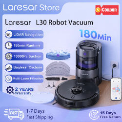 Aspiradora Robot Laresar L30, 10000Pa, 180 Min, Navegación LiDAR, Sin Bolsa, Succión Ciclónica, Capacidad para 65 Días de Polvo, Envío desde PL