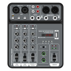 Mezclador de audio de 4 canales 48V Phantom Power USB Mezcladores de sonido de estudio Consola de DJ Bluetooth Mezcla para Karaok