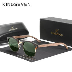 Marca KINGSEVEN, gafas de sol de nogal para hombres y mujeres, lentes polarizadas UV400, gafas con montura redonda de madera, gafas Vintage Retro de lujo, gafas de retales