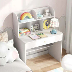 Escritorio de Estudio para Niños con Mueble de 5 Compartimentos y Cajón de Almacenamiento, Escritorio Multiusos para Aprender, Dibujar y Jugar para el Dormitorio Infantil