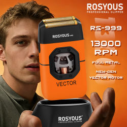 Máquina de Afeitar ROSYOUS RS-999 para Hombre, Motor Magnético Vectorial, Totalmente Metálica, 13000 RPM, con Base Cargadora, Profesional para Cortar el Cabello