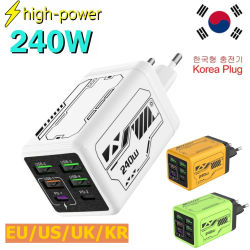 Cargador de Teléfono Móvil USB GaN de 240 W, Cargador de Carga Rápida Tipo C, Adaptador de Pared para iPhone, Xiaomi, Huawei, Enchufe EU/US/UK/KR