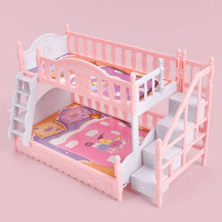 Muebles para casa de muñecas, cama de princesa de doble capa para niñas, casa de muñecas en miniatura, cama, muebles de dormitorio de juguete con accesorio