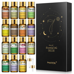 PHATOIL-Juego de aceites esenciales, difusor de aceites esenciales de Aroma de plantas naturales, eucalipto, vainilla, menta, lavanda, rosa, aceite de árbol de té, 15 Uds.