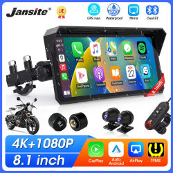 Pantalla Jansite de 8.1 Pulgadas 4K para Motocicleta con CarPlay, Cámara 4K, Android Auto Inalámbrico, Bluetooth, GPS, Navegación, Pantalla Impermeable IPX7