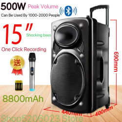 Altavoz Bluetooth inalámbrico de 15 pulgadas para exteriores, Subwoofer de baile cuadrado portátil de alto volumen, altavoz estéreo de Karaoke móvil de alta potencia