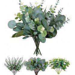 Ramo de plantas artificiales de eucalipto, planta falsa para decoración del hogar, dormitorio, jardín, boda, adorno de jarrón al aire libre, 3/6/9 Uds.