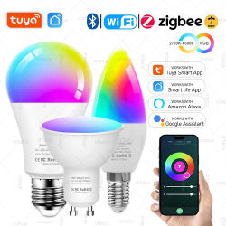 Tuya ZigBee WiFi Bluetooth E27 E14 GU10 bombilla LED Smart Life App Control RGBCW lámpara regulable bombillas inteligentes funciona con Alexa