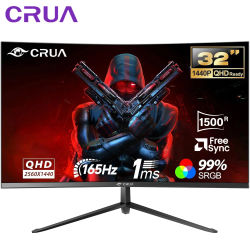 Monitor curvo para juegos CRUA de 32 pulgadas, pantalla VA de 3440x1440P y 165 Hz, pantalla VA de 1500R, 120% sRGB, monitor de computadora compatible con AMD Freesync, HDMI, DP, instalación montable