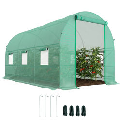 Outsunny Invernadero Túnel 400x200x200cm con 6 Ventanas Cultivo Plantas Verde