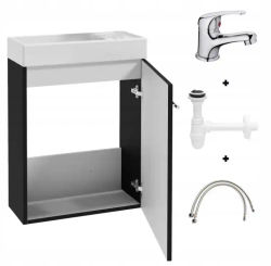 Mueble de Baño con Lavabo 50x70cm con Batería y Sifón Negro Pequeño