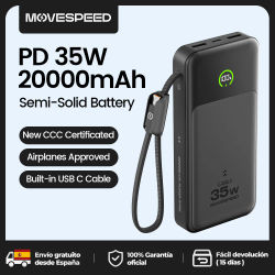 【CCC】MOVESPEED P20 Batería Externa con Forma de Cuchilla, 20000mAh, Carga Rápida de 35W, Cargador Externo para iPhone 17Pro Samsung