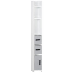 Mueble Kleankin, armario alto para inodoro, columna de baño con estantes y armarios, 15x17x120 cm, gris