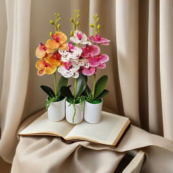 4 plantas en macetas de orquídeas simuladas de flores adecuadas para dormitorio, oficina, fiesta, decoración de boda, plantas en macetas, bonsái, incluidas macetas