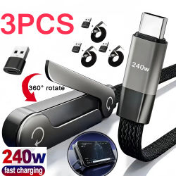 Cable de Carga Plegable con Soporte Integrado, Cable de Carga Rápida para Teléfono y Tableta, 240W, Cable de Datos Ultra Rápido, Soporte para Teléfono (3/1 Unidades)