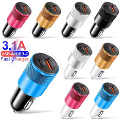 Cargador de coche USB 3.1A tipo C adaptador de teléfono de carga rápida para Xiaomi Huawei PD cargador de teléfono adaptador de coche enchufe encendedor de cigarrillos