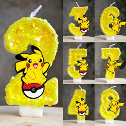Vela de Pokémon Pikachu con dibujos de 0 a 9 números, vela de cumpleaños para niños, Baby Shower, cumpleaños, pastel enchufable, suministros de regalo para personajes de fiesta