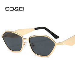 SO&EI Gafas de sol retro de metal con forma de ojo de gato para mujer, a la moda, con patas anchas, para hombre, con cristales transparentes degradados, UV400