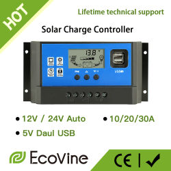 Controlador de carga de Panel Solar 12V 24V PWM MPPT 10A 20A 30A regulador de cargador de batería automotriz salida USB 5V Max PV 50V DC