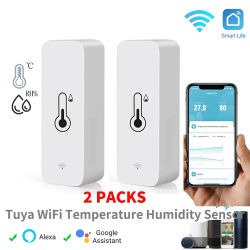 Tuya-Sensor inteligente de temperatura y humedad, Monitor de aplicación remota para hogar inteligente, SmartLife, funciona con el asistente de Google Alexa, WiFi