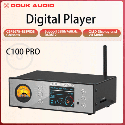Douk Audio C100 PRO HiFi Bluetooth 5,0 Digital ESS9038 preamplificador pantalla OLED Streamer reproductor USB DSD512 con medidor de VU