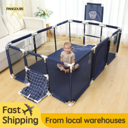 PANGDUBE Parque infantil para bebés, valla de seguridad grande para bebés, centro de actividades para niños pequeños, parque infantil interior con portería de fútbol y aro de baloncesto