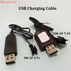 Cargador USB de 1 pieza, 7.4V SM-4P 3.7V SM-2P, enchufe para DE36W DE65 HM202 EC08 EC16, cargador de batería para coche RC M416, pistola de bolas de gel eléctrica.