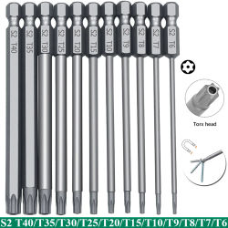 Juego de 11 Puntas Torx de Seguridad T6-T40, Acero S2, Magnéticas, para Destornillador Estrella, para Aspiradora Shark, 50/100mm